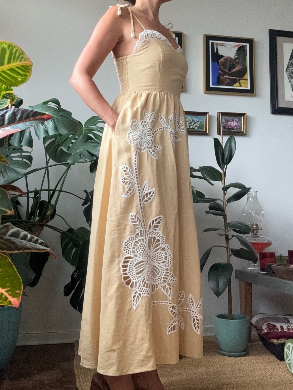 Caroline Constas Cream Maxi Dress with White Lace Appliqué - Picture 15 of 15